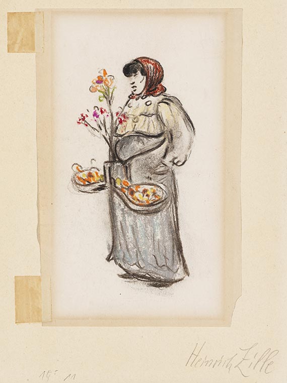 Zille, Heinrich - Buntstiftzeichnung